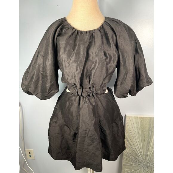 Aje Mimosa Puff Sleeve Cutout Black Onyx Mini Dress Size 6 - Picture 5 of 12